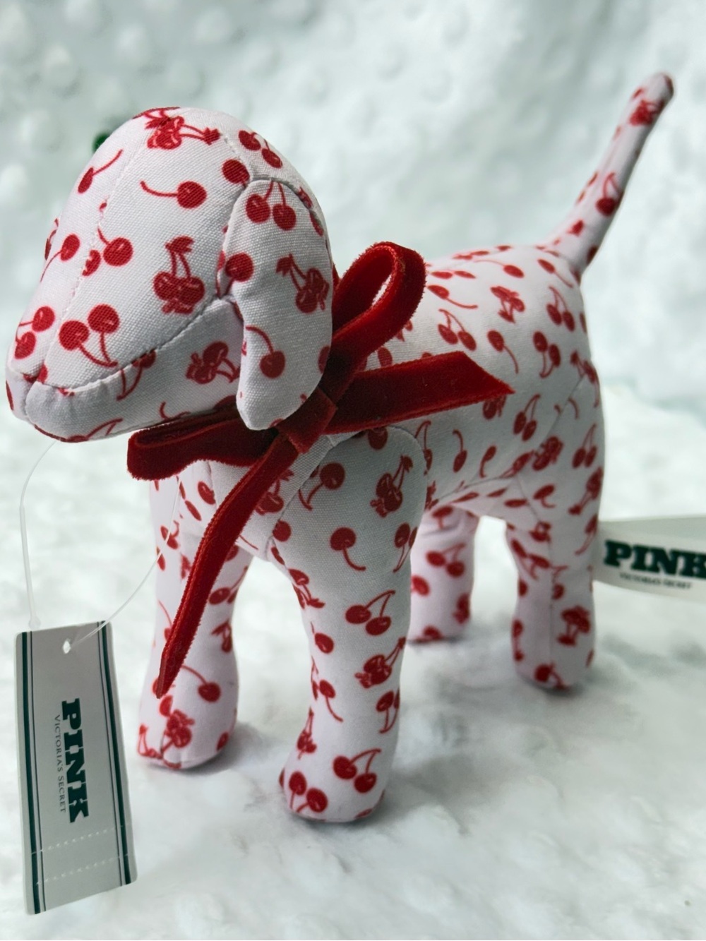 Pink by Victoria Secret Galentines Limited Edition Print Plush Dog Red Ribbon - Picture 2 of 5